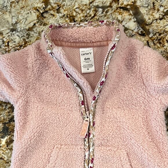 NWT Carter's Baby Girl Pink W/ Floral TrimZip-Up Sherpa Jumpsuit - SIZE 6M - Picture 5 of 10